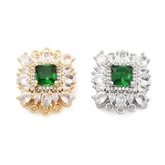 Латунные микро проложить кубического циркония магнитные застежки, без кадмия, без никеля и без свинца, со стеклом, прямоугольные, зелёные, 3 нитей, 6-луночное