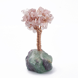 Natural Gemstone Display Decorations, Healing Stone Tree, for Reiki Healing Crystals Chakra Balancing, Home Decorations, with Rose Gold Tone Aluminum Wires, Lucky Tree