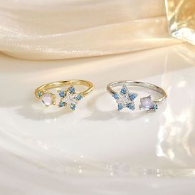 Открытые кольца-манжеты из латуни с микропаве из прозрачных кубических цирконий для женщин, звезда, с имитацией жемчуга