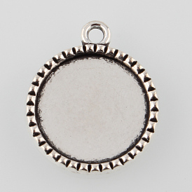 Tibetan Style Alloy Flat Round Pendant Cabochon Settings, Cadmium Free & Lead Free, Tray: 18mm, 26x22x2.5mm, Hole: 2mm, about 454pcs/1000g