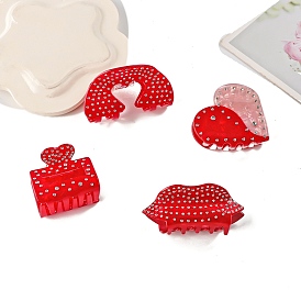 Red PVC Claw Hair Clips with Rhinestone, Suitable For Daily Wear and as Valentine'S Day Gift