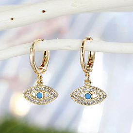 Gold Evil Eye Earrings with Turkish Zirconia and Diamond Studs