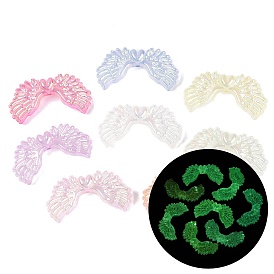 Luminous UV Plating Transparent Acrylic Beads, Iridescent, Angel Wing & Heart, Glow in the Dark, with Gold Powder
