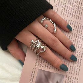 S925 silver exaggerated ring female retro heavy industry irregular dripping opening ring personality trendy cool index finger ring