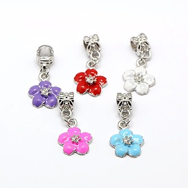 Большая дыра сплава эмали европейские болтаться подвески, цветок, Платиновый металл, 29 мм, отверстие : 4.5 мм