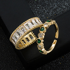 Luxury Adjustable Copper Gold Plated Zircon Ring for Women with Open Design