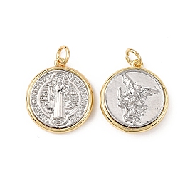 Латунные подвески, плоский круг со святым Михаилом/святым Бенедиктом, стойки покрытие, долговечный, без свинца и без кадмия, с целью перехода в кольце
