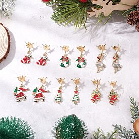 Литые эмаль болтаться серьги стержня, с 304 гайками из нержавеющей стали, Новогодняя тема, золотые