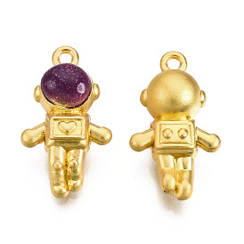 Rack Plating Alloy Enamel Pendants, with Glitter Powder, Matte Gold Color, Cadmium Free & Nickel Free & Lead Free, Spaceman