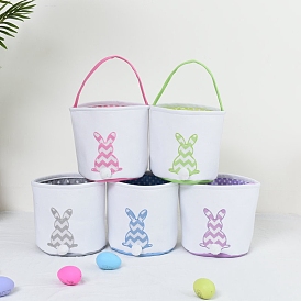 Cloth Bunny Pattern Baskets with Fluffy Tail, Easter Eggs Hunt Basket, Gift Toys Carry Bucket Tote