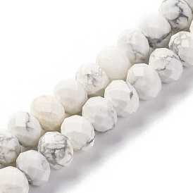 Natural Howlite Beads Strands, Faceted, Rondelle