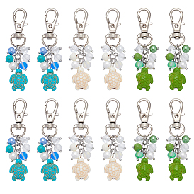 12шт 3 цвета морская черепаха синтетическая бирюза подвески украшения, со стеклянными бусинами и поворотными застежками-карабами из сплава
