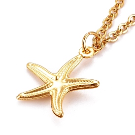 Sea Star/Starfish Pendant Necklaces, with 304 Stainless Steel Pendants & Cable Chains, Brass Spring Ring Clasps