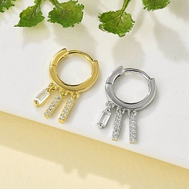 Прямоугольник s925 серьги-кольца из стерлингового серебра с микропаве из прозрачных кубических цирконий для женщин