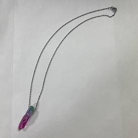 Natural & Dyed Quartz Crystal Pendant Necklaces, 304 Stainless Steel Chain Necklaces