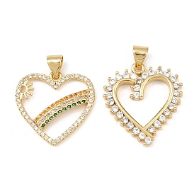 Латунные микро проложить кубического циркония подвески, сердце прелести, стойки покрытие, долговечный, без кадмия и без свинца, реальный 18 k позолоченный