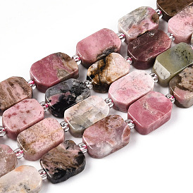 Natural Rhodonite Beads Strands, with Seed Beads, Rectangle