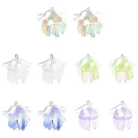 10pcs 5 couleurs pendentifs en plastique, charme de méduse, avec boucle de fer platine et poudre scintillante