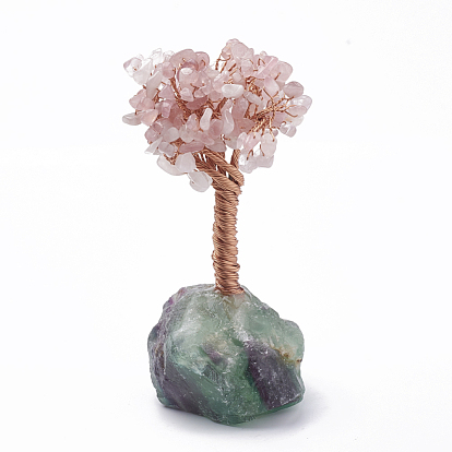 Natural Gemstone Display Decorations, Healing Stone Tree, for Reiki Healing Crystals Chakra Balancing, Home Decorations, with Rose Gold Tone Aluminum Wires, Lucky Tree