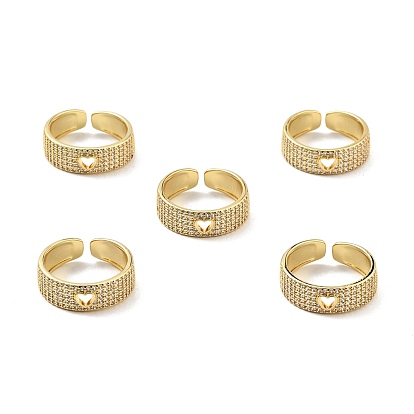 Anillo de puño abierto con corazón de circonita cúbica transparente, joyas de latón para mujer, sin cadmio y níque y plomo