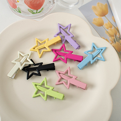 Красочная металлическая матовая заколка для волос со звездой, милая девушка, челка в форме сердца, заколка сбоку, аксессуары для волос.