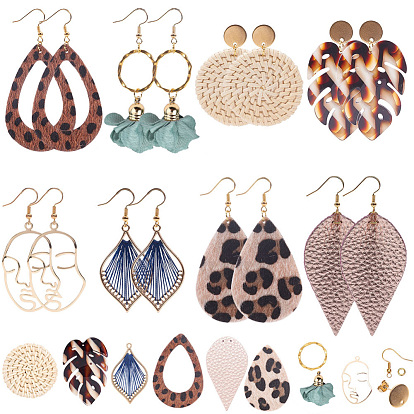 DIY серьги решений, с большими подвесками из искусственной кожи, большие подвески из ацетата целлюлозы (смола) и медные крючки для сережек