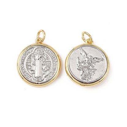 Латунные подвески, плоский круг со святым Михаилом/святым Бенедиктом, стойки покрытие, долговечный, без свинца и без кадмия, с целью перехода в кольце