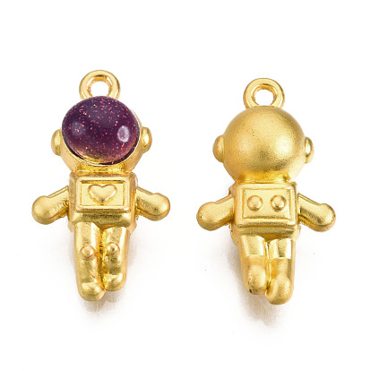 Crémaillère placage pendentifs en émail d'alliage, avec de la poudre de paillettes, couleur or mat, sans cadmium et sans nickel et sans plomb, astronaute