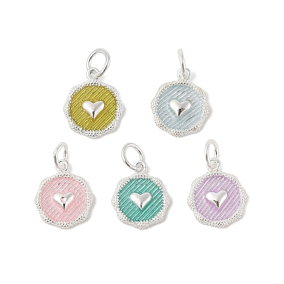 925 серебряная эмаль, плоская круглая, с подвесками в виде сердечек, с соединительными кольцами и 925 штампом, серебряный цвет гальваническим