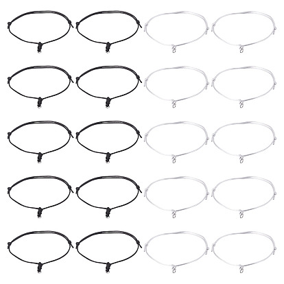 20шт 2 цвета регулируемый нейлоновый шнур изготовление браслета, с 304 кольцами из нержавеющей стали, цвет нержавеющей стали