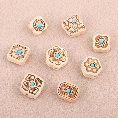 Poplar Wood Beads, with Synthetic Turquoise