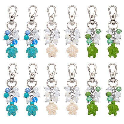 12шт 3 цвета морская черепаха синтетическая бирюза подвески украшения, со стеклянными бусинами и поворотными застежками-карабами из сплава
