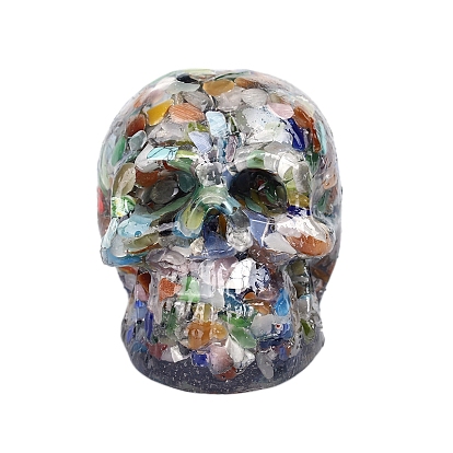 Resin Skull Display Decoration, with Cat Eye Chips inside Statues for Home Office Decorations