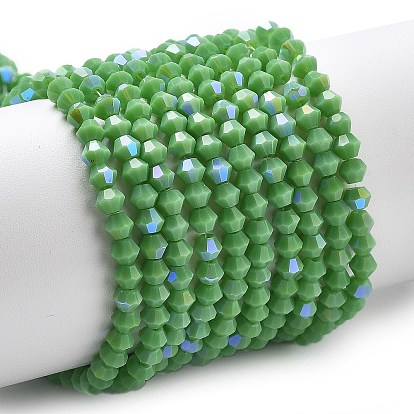 Opaque Solid Color Electroplate Glass Beads Strands, AB Color Plated, Faceted, Bicone
