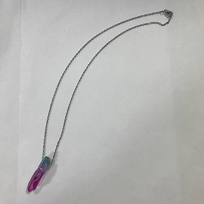Natural & Dyed Quartz Crystal Pendant Necklaces, 304 Stainless Steel Chain Necklaces