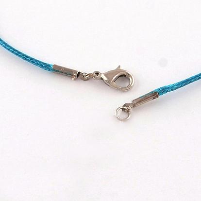 Waxed Cotton Cord Necklace Making, with Alloy Lobster Claw Clasps, Platinum