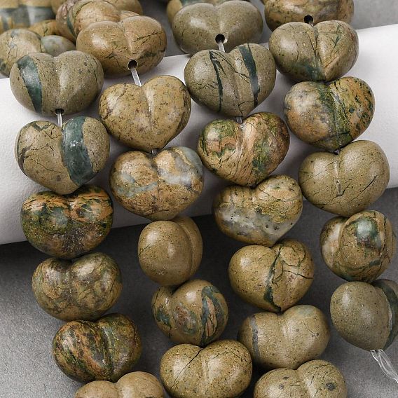 Натуральные бусины с прожилками зеленого дракона, сердце