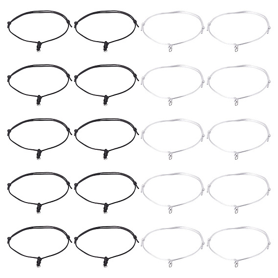 20шт 2 цвета регулируемый нейлоновый шнур изготовление браслета, с 304 кольцами из нержавеющей стали, цвет нержавеющей стали