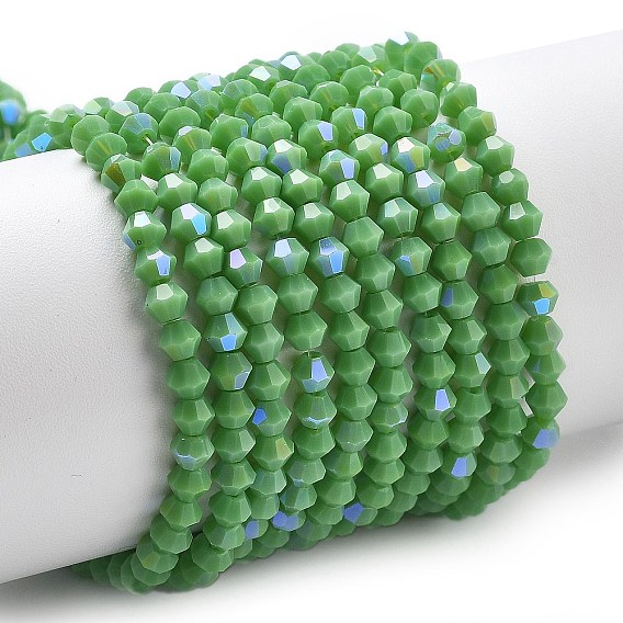 Opaque Solid Color Electroplate Glass Beads Strands, AB Color Plated, Faceted, Bicone