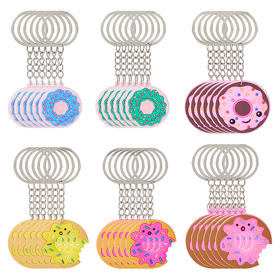 60 шт. 6 стили брелоки из цинкового сплава, пончик, с пвх, платина