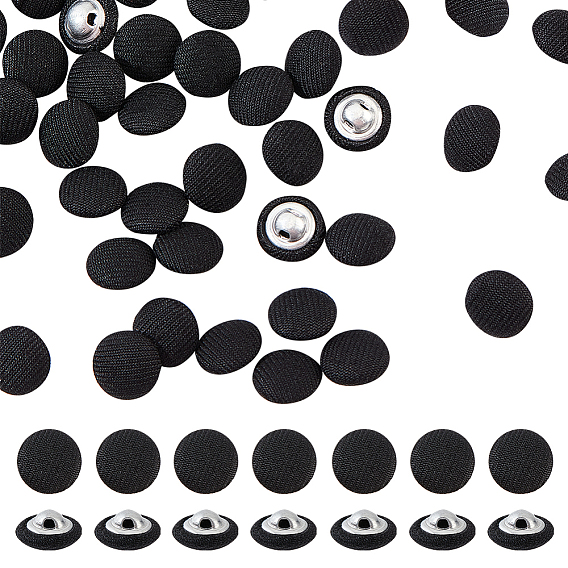 100Pcs 1-Hole Aluminum Buttons, with Polyester Covered, Clothes Coat Down Jacket Buckle, Platinum