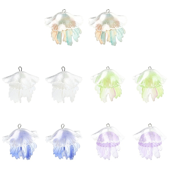 10 pcs 5 colgantes de plástico de colores, encanto de medusa, con lazo de hierro platino y polvo brillante