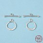 925 Sterling Silver Toggle Clasps, Ring: 16x12mm, Bar: 21x6mm, Hole: 2mm