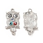 Alloy Enamel Connector Charms, Owl Links with Colorful Evil Eye, Nickel