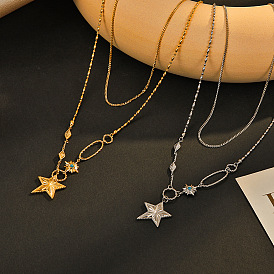 Chic Double-layered Geometric Star Stainless Steel Necklace for Women