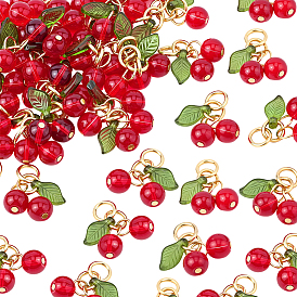 50Подвески из стекла и акрила из бисера, с золотыми 304 кольцами из нержавеющей стали, черри прелести