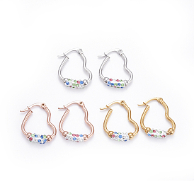 Простой моды 304 из нержавеющей стали серьги обруча, с полимерной глиной горный хрусталь, геометрический, сердце