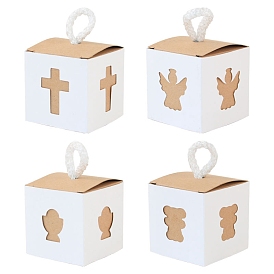 Boîte de rangement de bonbons en papier carré avec corde à poignée, fourre-tout à bonbons pour sacs cadeaux de bonbons sacs de faveurs de mariage de fête de Noël