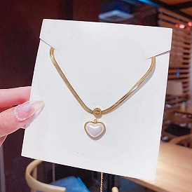 Plastic Heart Pendant Necklaces, Titanium Steel Herringbone Chain Necklaces