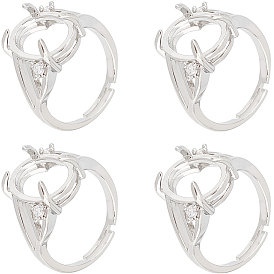 8шт. латунные регулируемые компоненты кольца-солитера, 4 настройки кольца зубца когтя, с кубического циркония, овальные